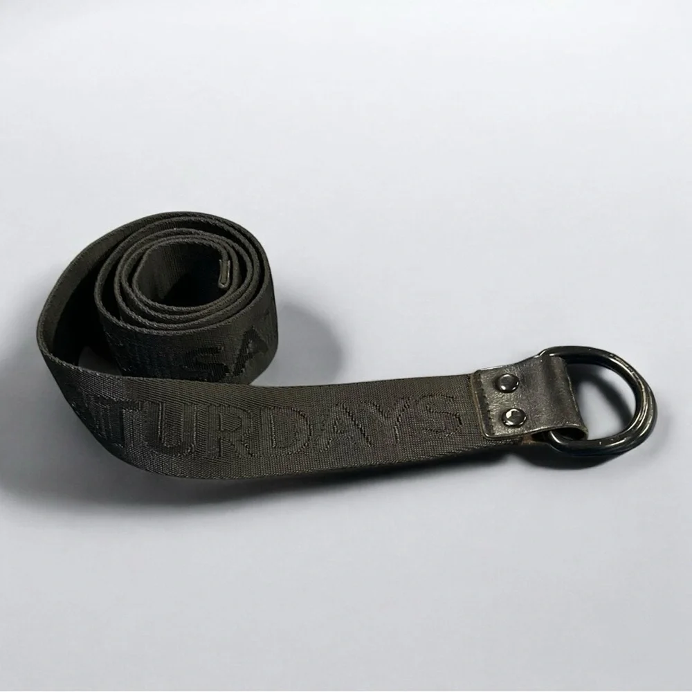Saturdays NYC Men Logo Jacquard Webbing D-Ring Belt Olive Green Tactical Utility